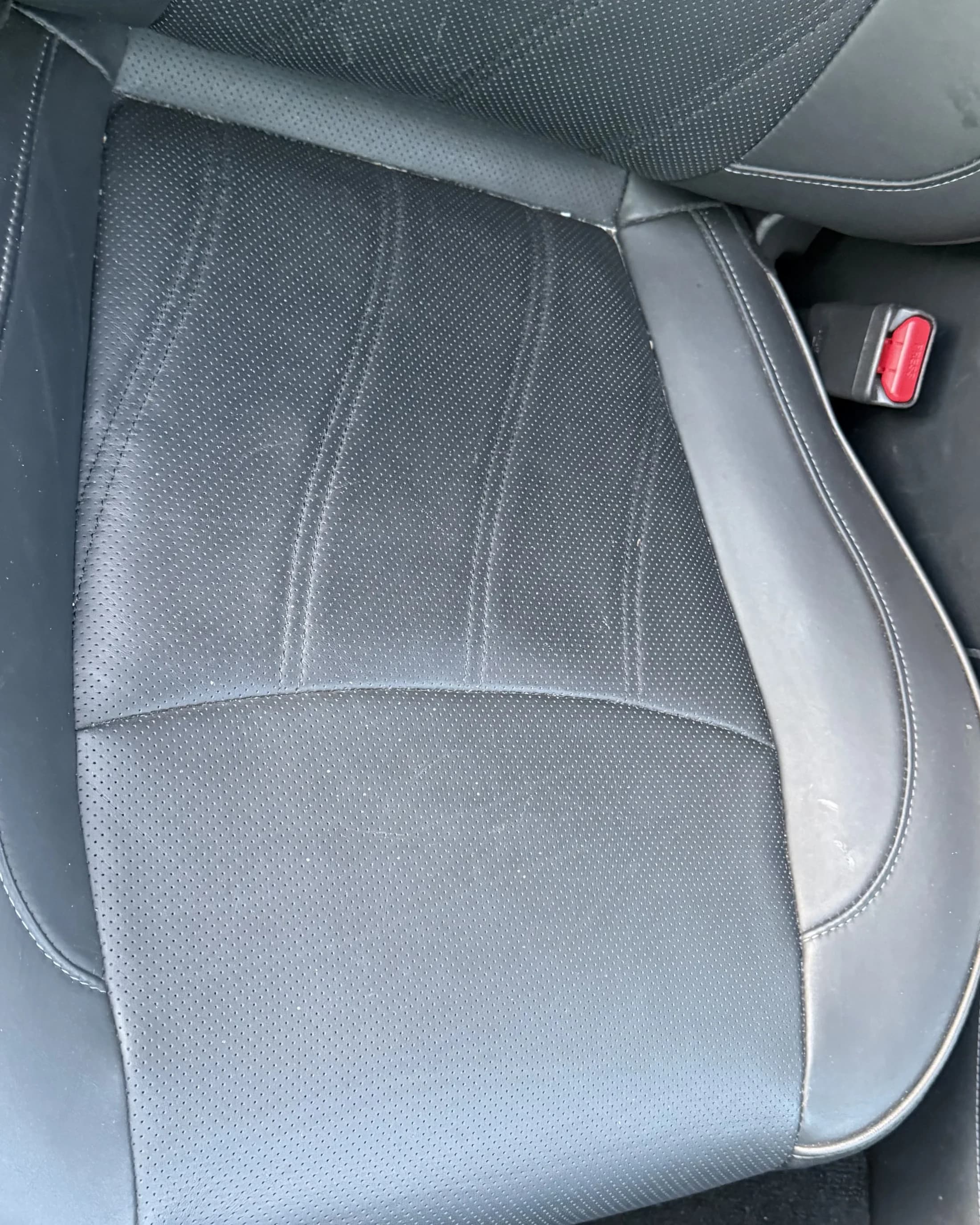 Front seat upholstery before cleaning.